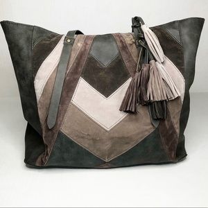 T-Shirt & Jeans Gray & Tan Tote Purse w/ Tassels
